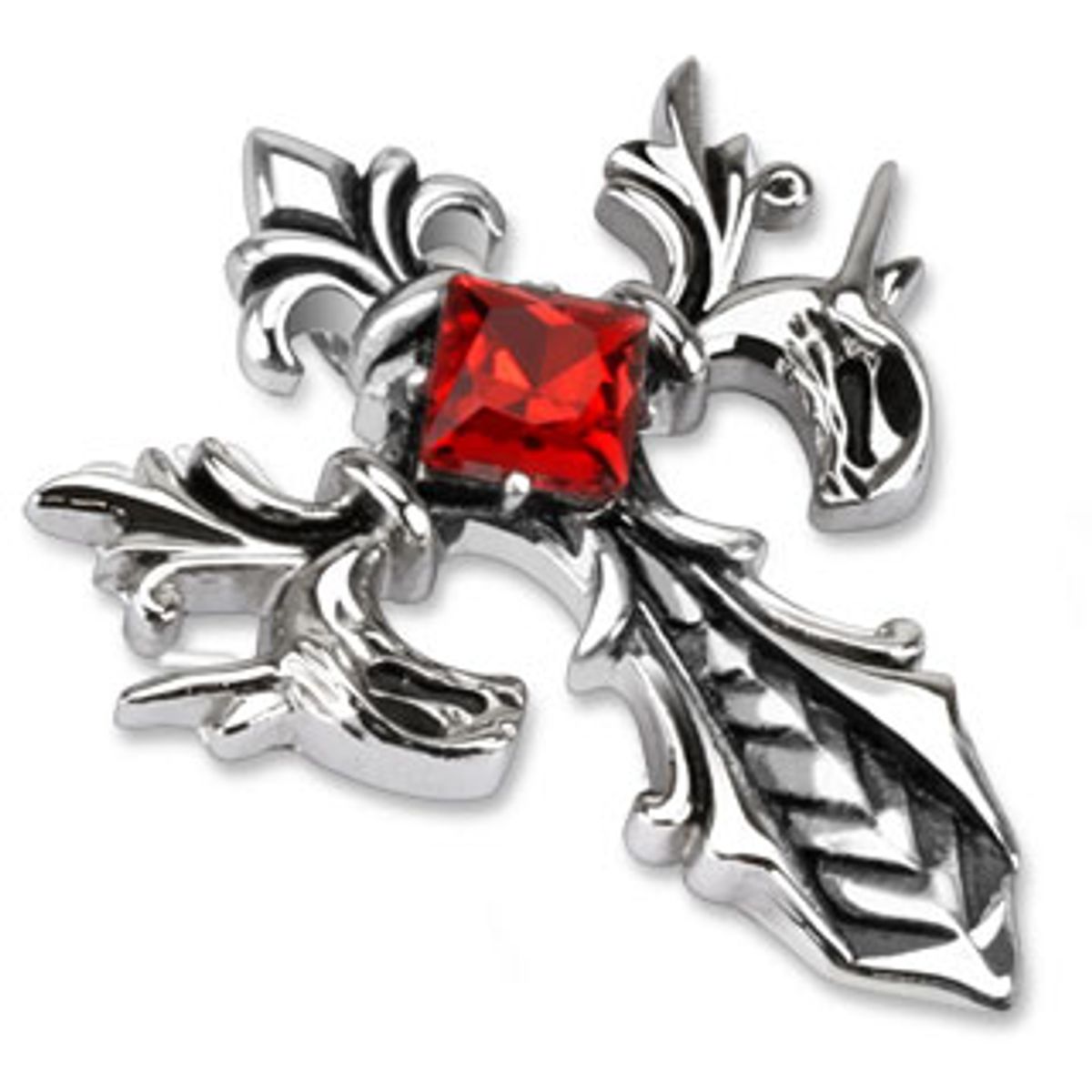 Fleur De Lis kors anheng i stål med CZ