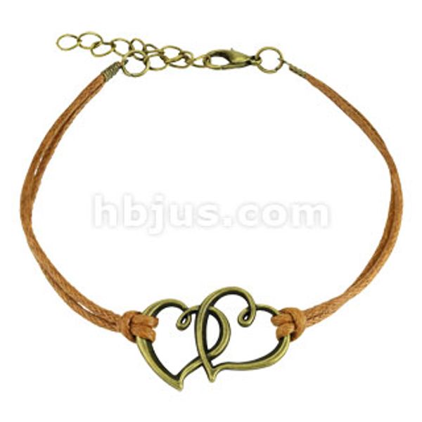 Hovedbilde Two Hearts Cast Iron Leatherette Armbånd - Brun