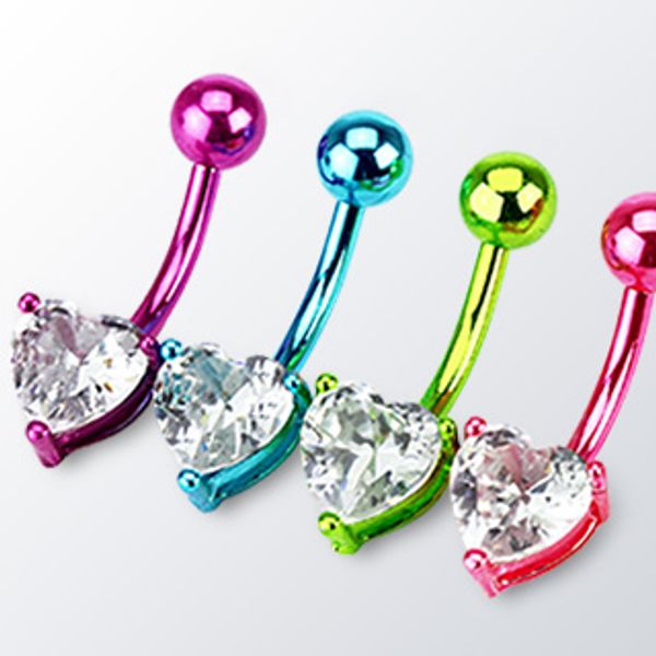 Hovedbilde Neon Farget Navle Piercing Med Heart Prong Set