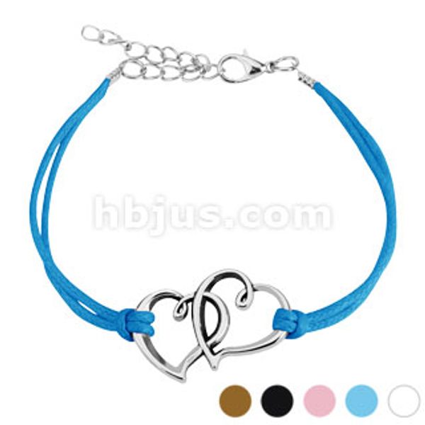 Hovedbilde Two Hearts Cast Iron Leatherette Armbånd - Blå